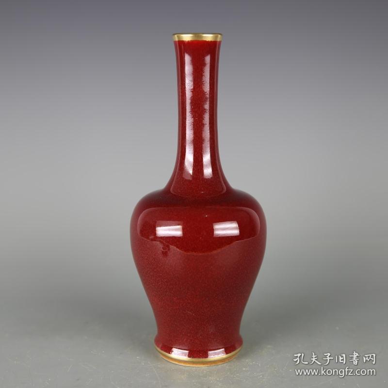 瓷器 品相描述:九品                      大清康熙年制祭红釉摇铃尊