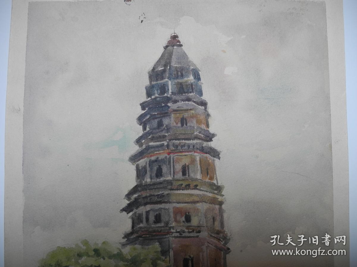 名家书画江苏省美术馆画家国家一级美术师吴君琪水彩画塔1980年7月12