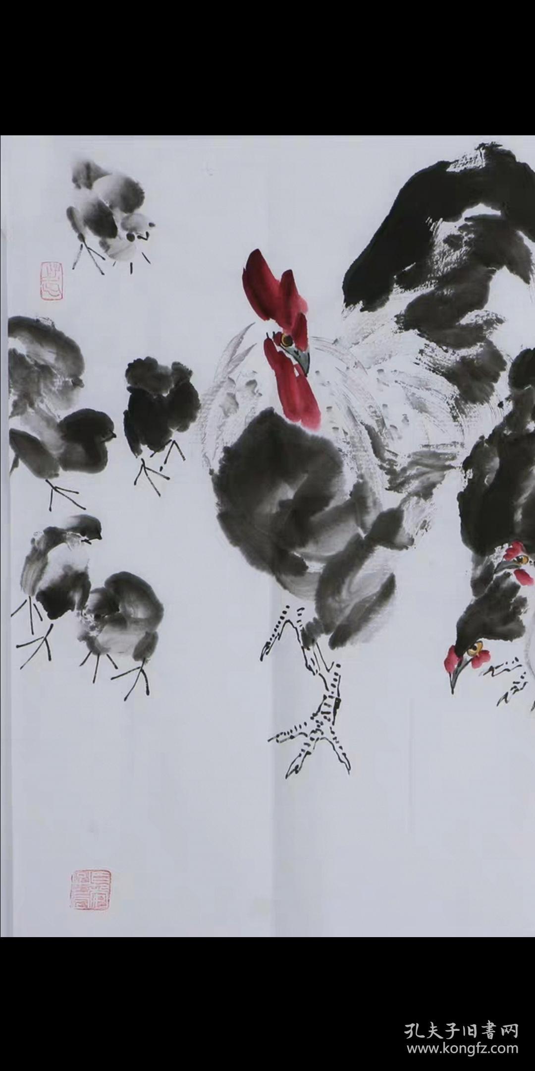 王子武公鸡国画字画纯手绘