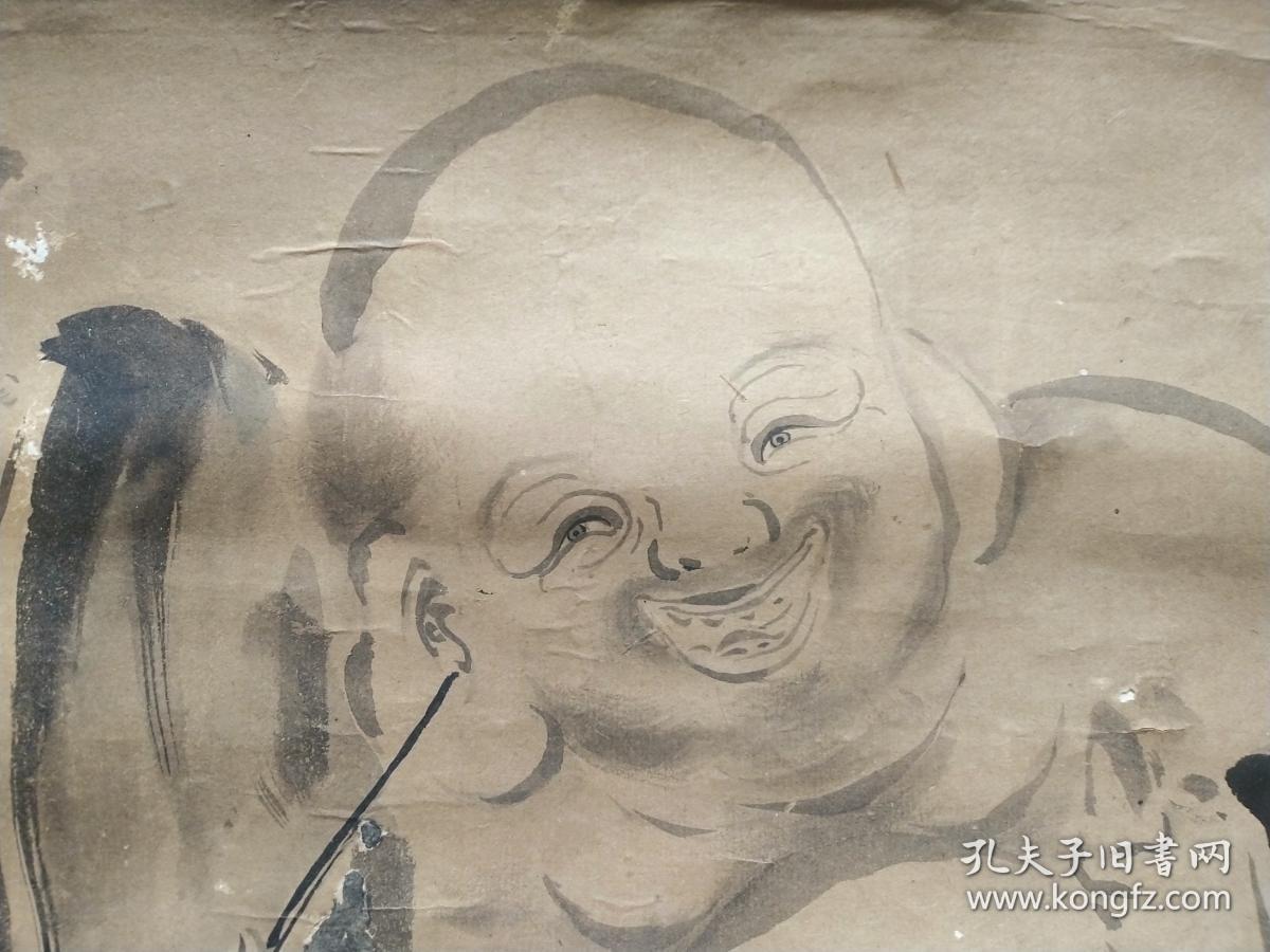 清晚期日本狩野派画家【狩野信道】手绘《布袋和尚》_立轴