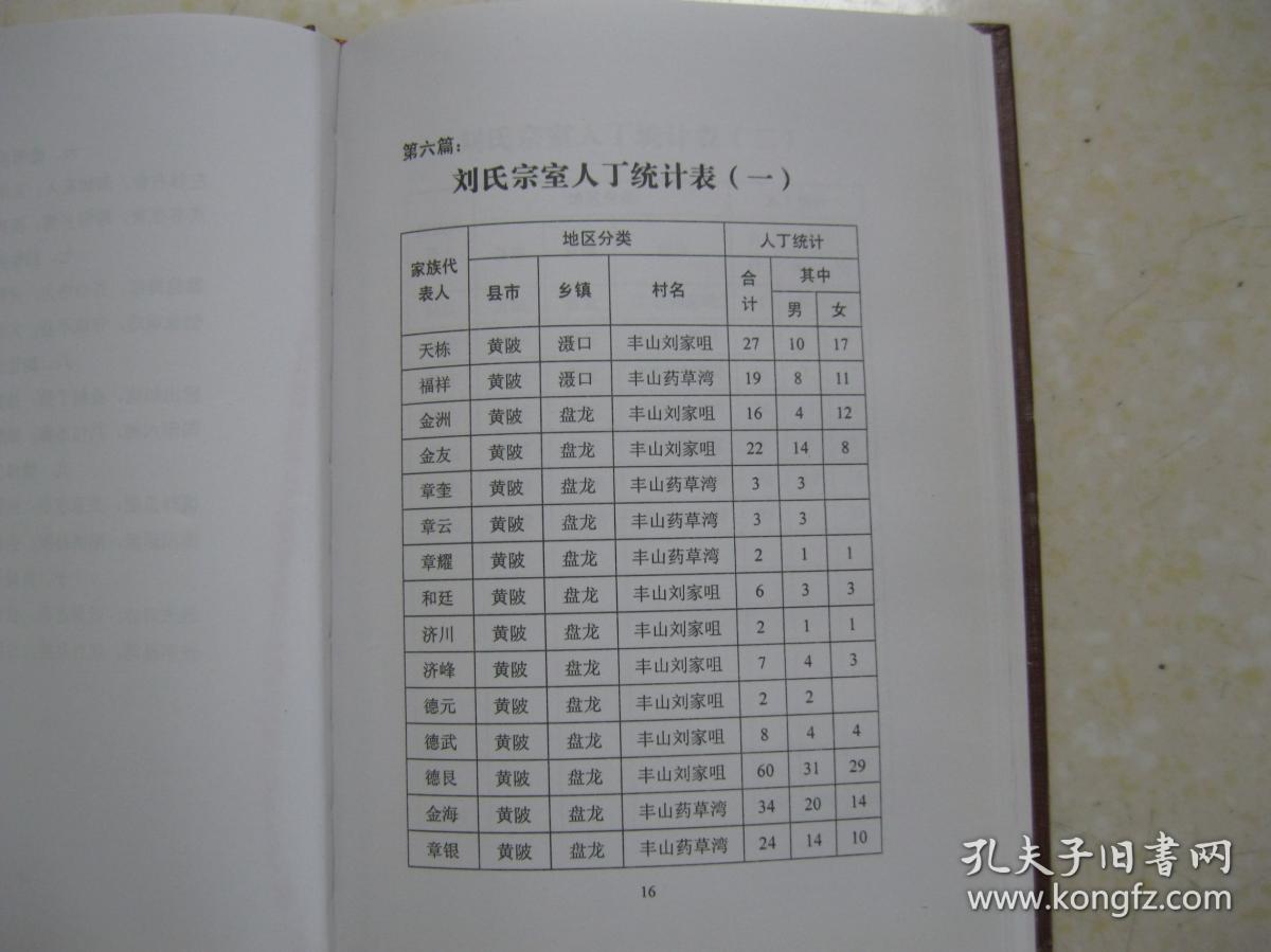 刘氏族谱(丰荷山支系,湖北省武汉市黄陂区盘龙城经济开发区,滠口街道