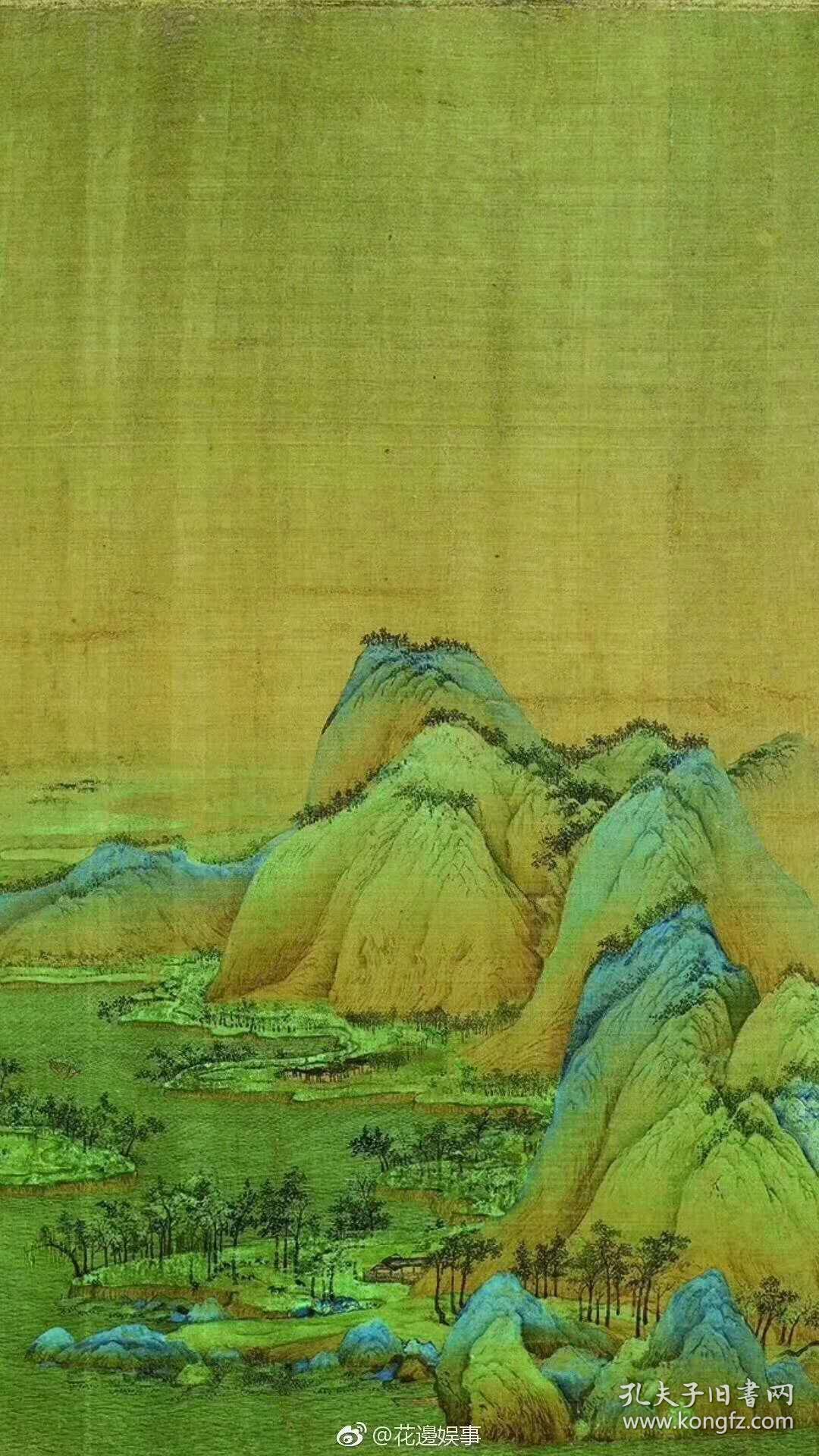 千里江山图防水绢布原尺寸高清复制青绿山水效果极佳