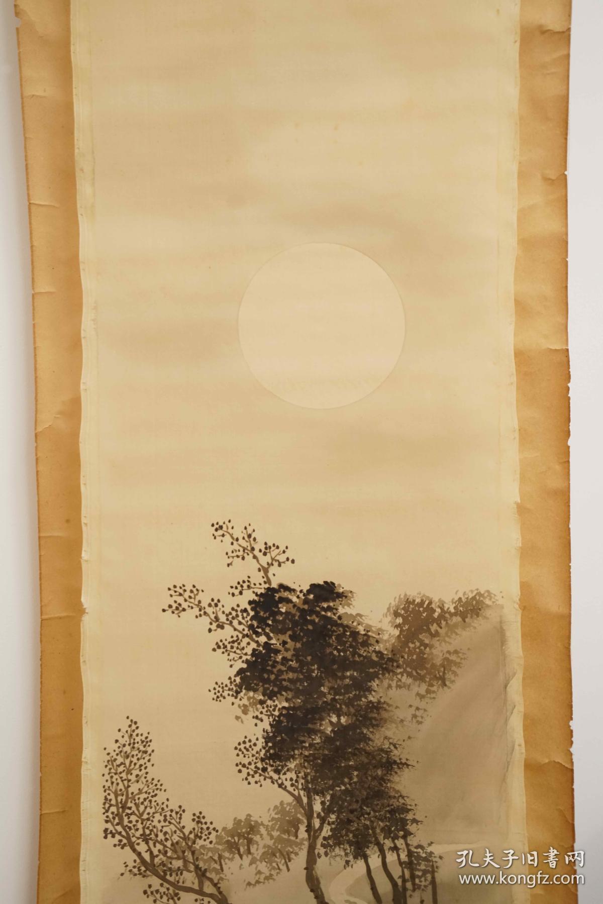 湖畔山水图 水墨画 国画 日本回流字画 立轴 卷轴 老物件