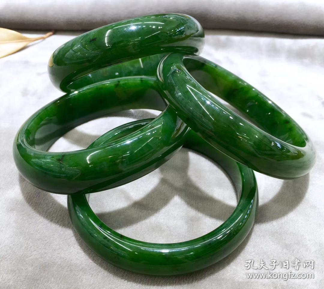 老料【和田碧玉手镯】冰底菠菜绿 老料!正阳绿 色均一
