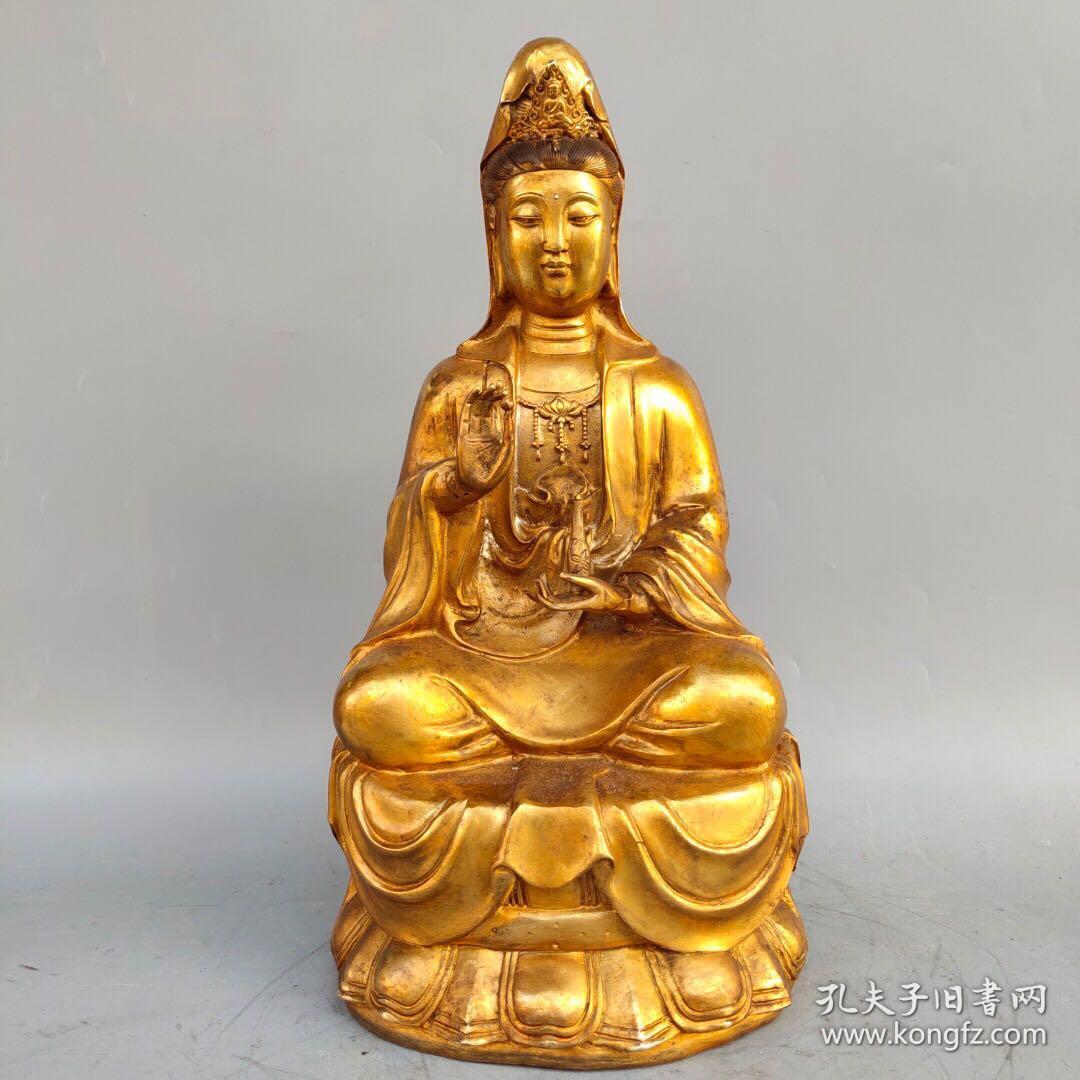 铜胎鎏金佛像 观音菩萨尺寸如图,重4020克