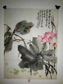著名书画家 书画鉴定家 江苏国画院著名画家 萧平 2003年荷花图一副