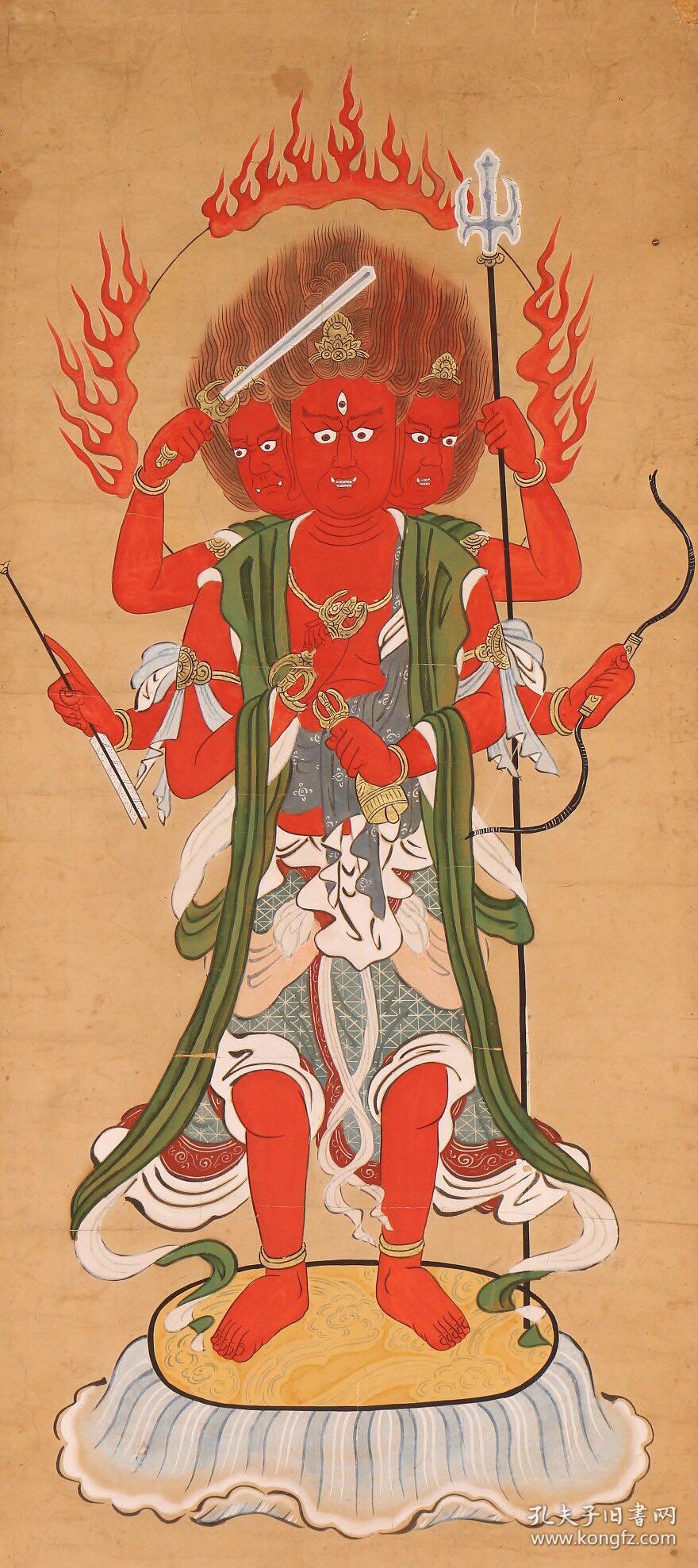 清代彩绘宗教画《不动明王像》