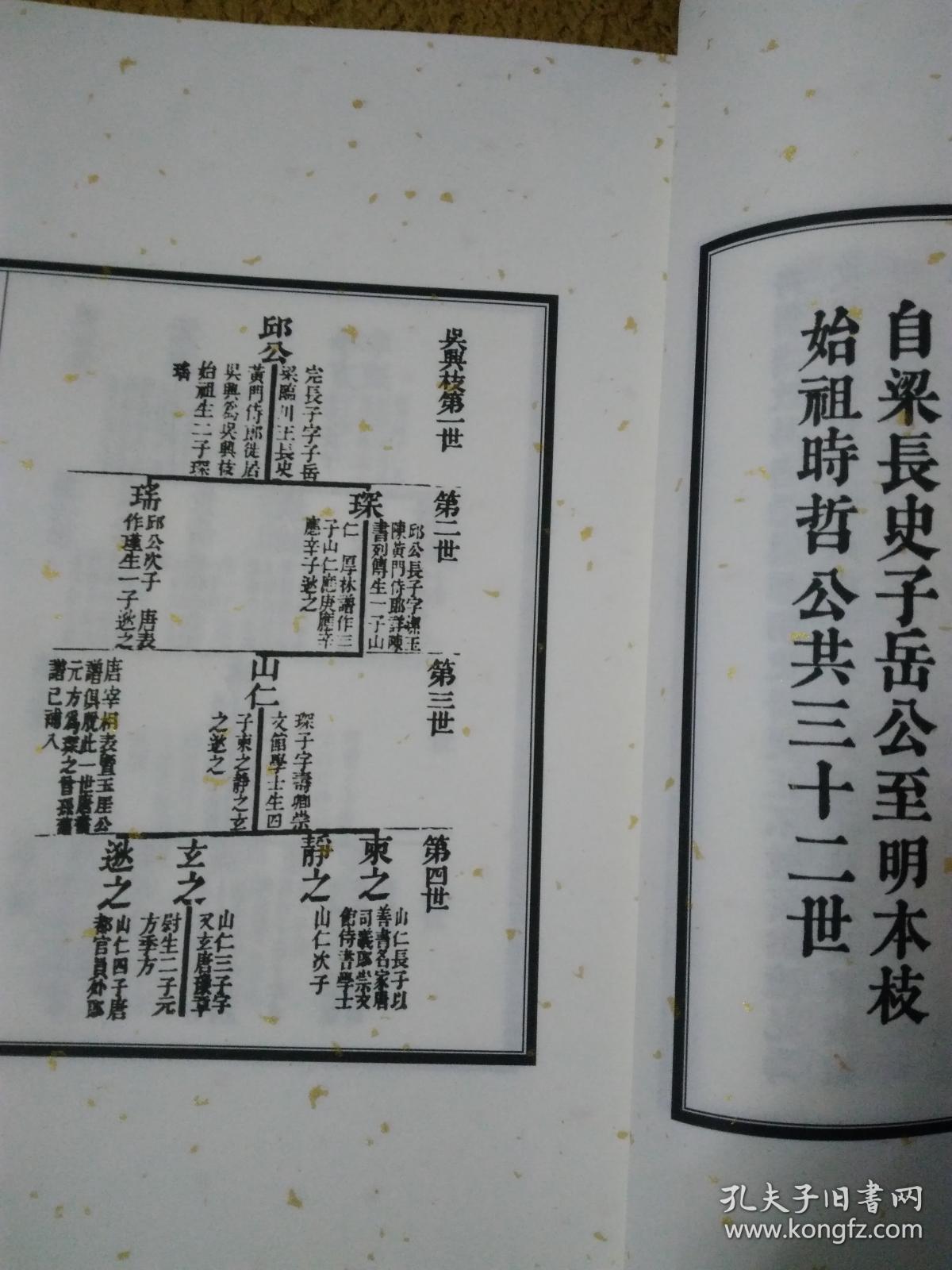 陆氏家谱陆氏族谱浙江绍兴陆氏族谱洒金宣纸金叶纸封面金色珠宝线手工