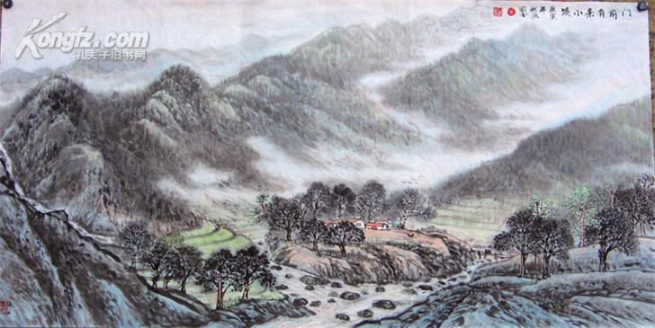 端州美协副主席《门前有条小溪》135x68(cm)山水国画 纯手工绘画 包