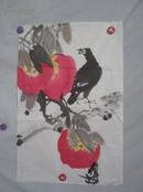 桃子小鸟图 画一张 69/46厘米