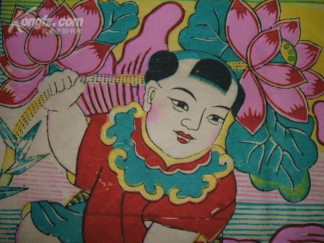 五十年代印制木版年画版画儿童得鱼两周全印制精美工艺正统代表了解放
