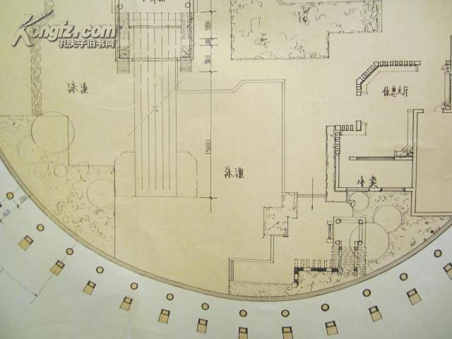 彩色手绘建筑平面设计图一张 水上游乐中心平面图 尺寸 84/59厘米.
