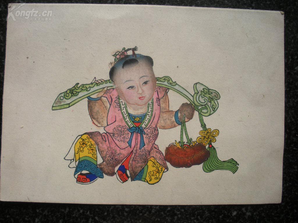 33)80年代杨柳青手绘木板年画小样一张