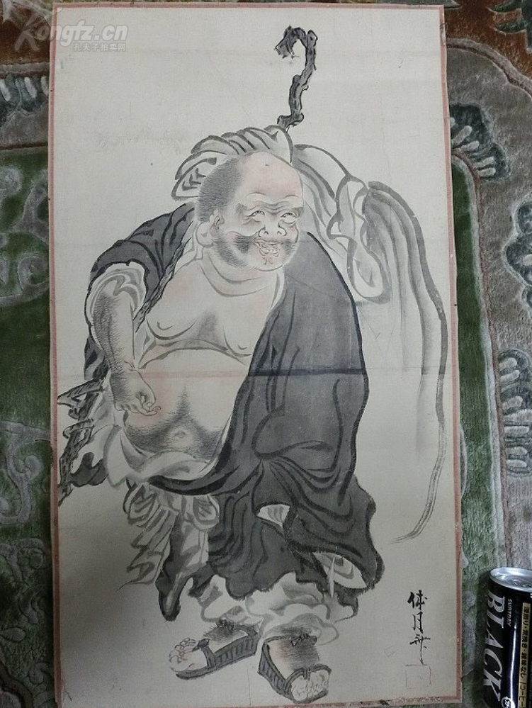 日本江户时期文人画重要画家椿椿山(1801-1854)手绘布袋和尚图,包老包