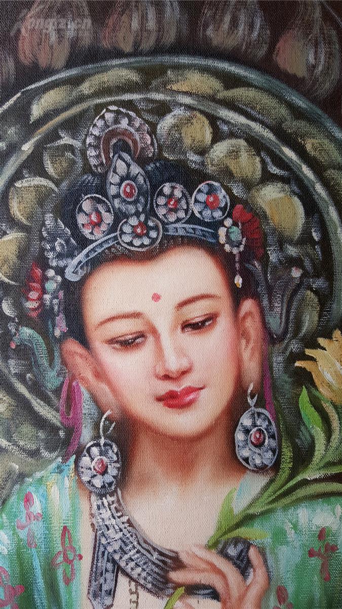 老油画 曾浩油画名作《绿度母》 纯棉帆布画布 纯手绘有款式品如图