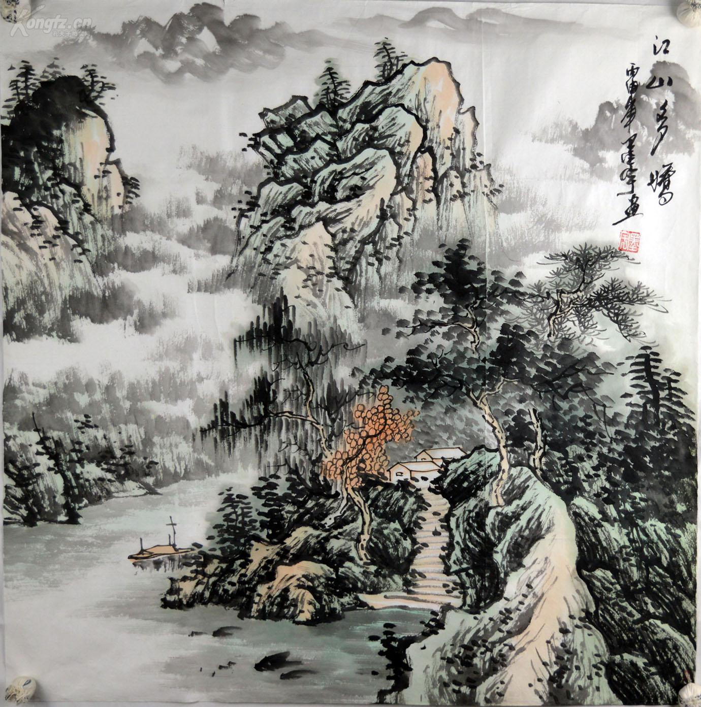 墨宇 纯手绘 原创 山水国画精品,4尺斗方69*69 《bh4503江山多娇》