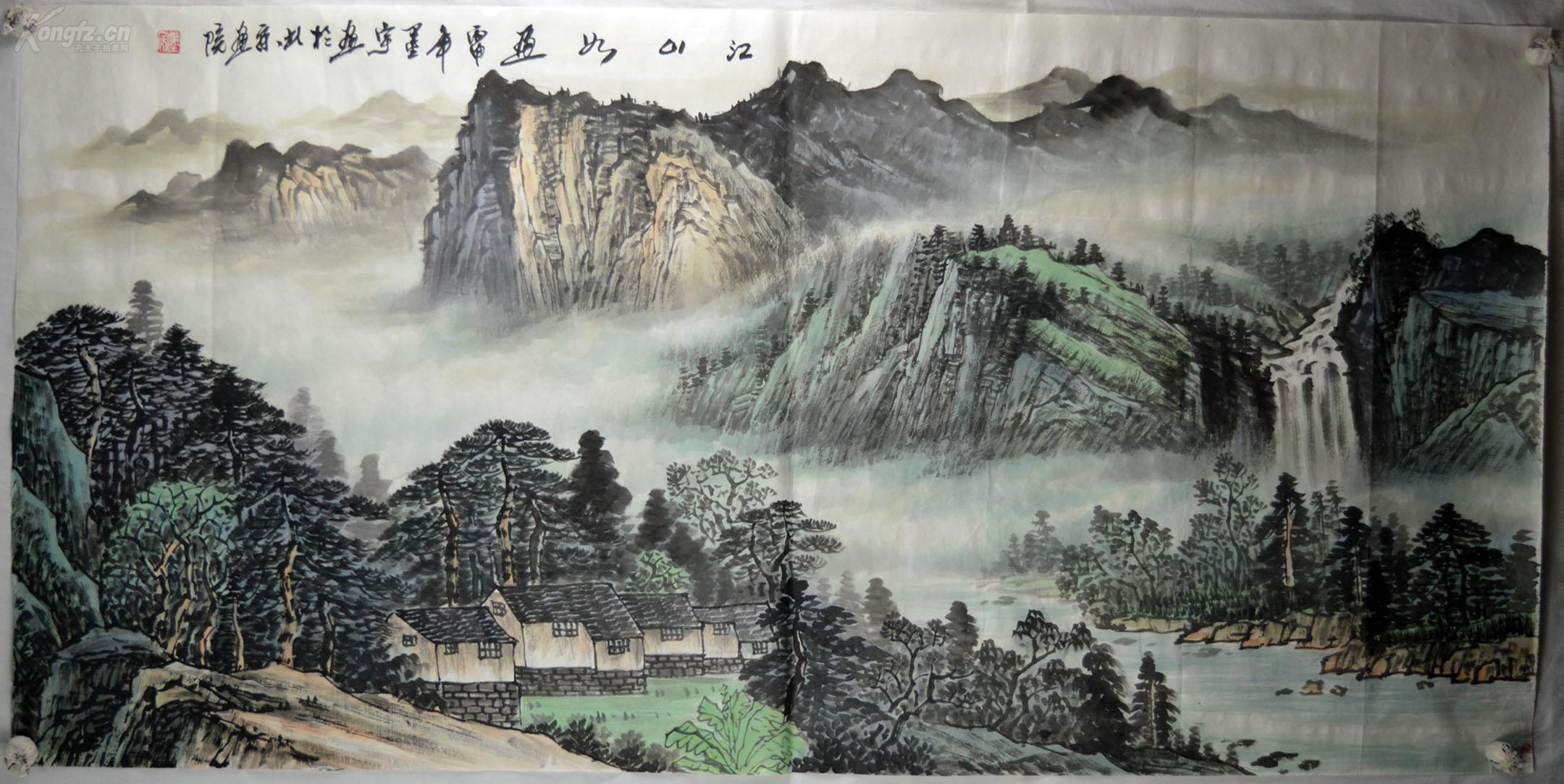 墨宇 纯手绘 原创 山水国画精品,4尺134*67cm 《bh002