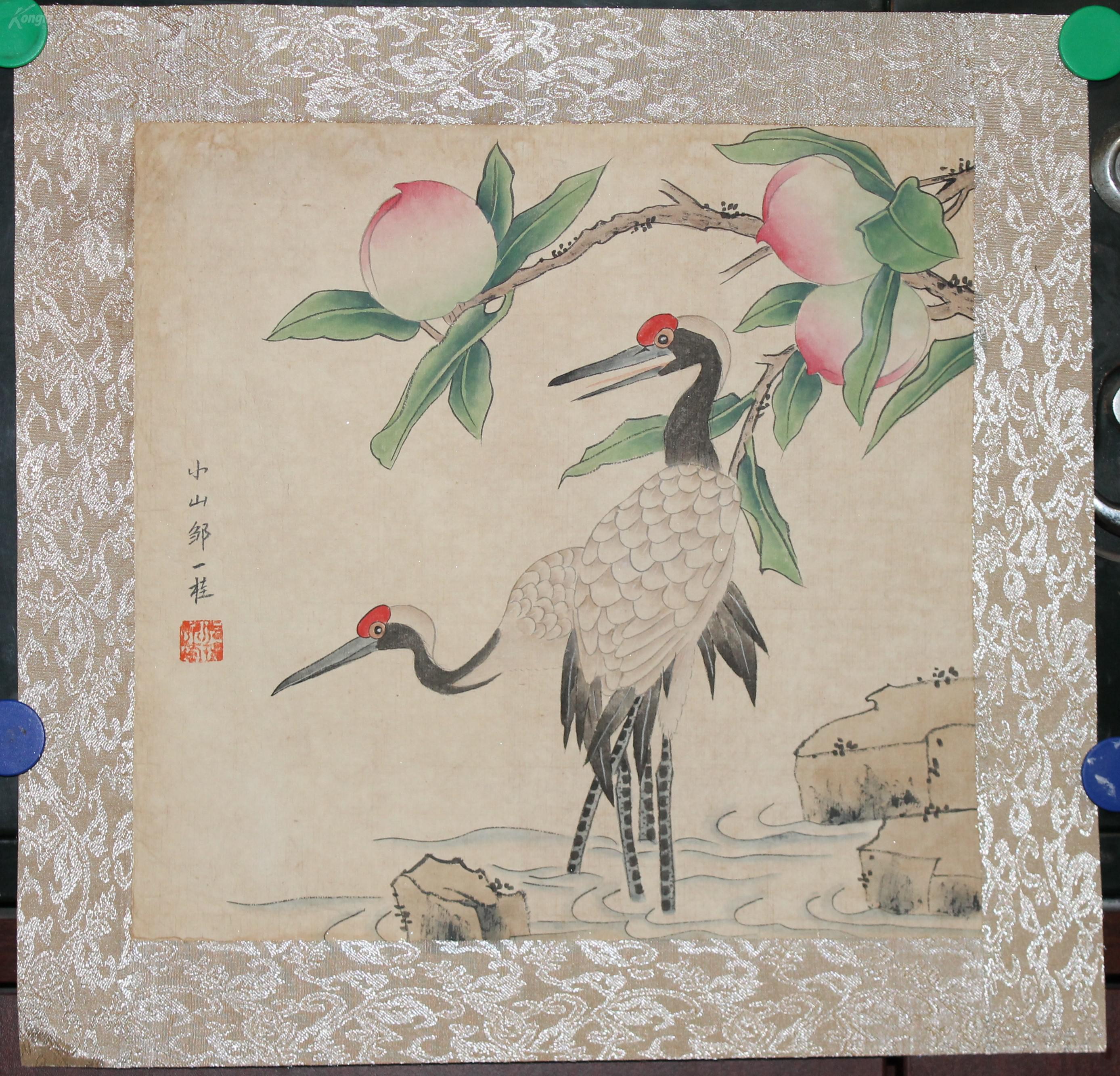保真手绘 清代著名画家 《邹一桂》 双鹤仙桃 镜心 拍品编号:24994399