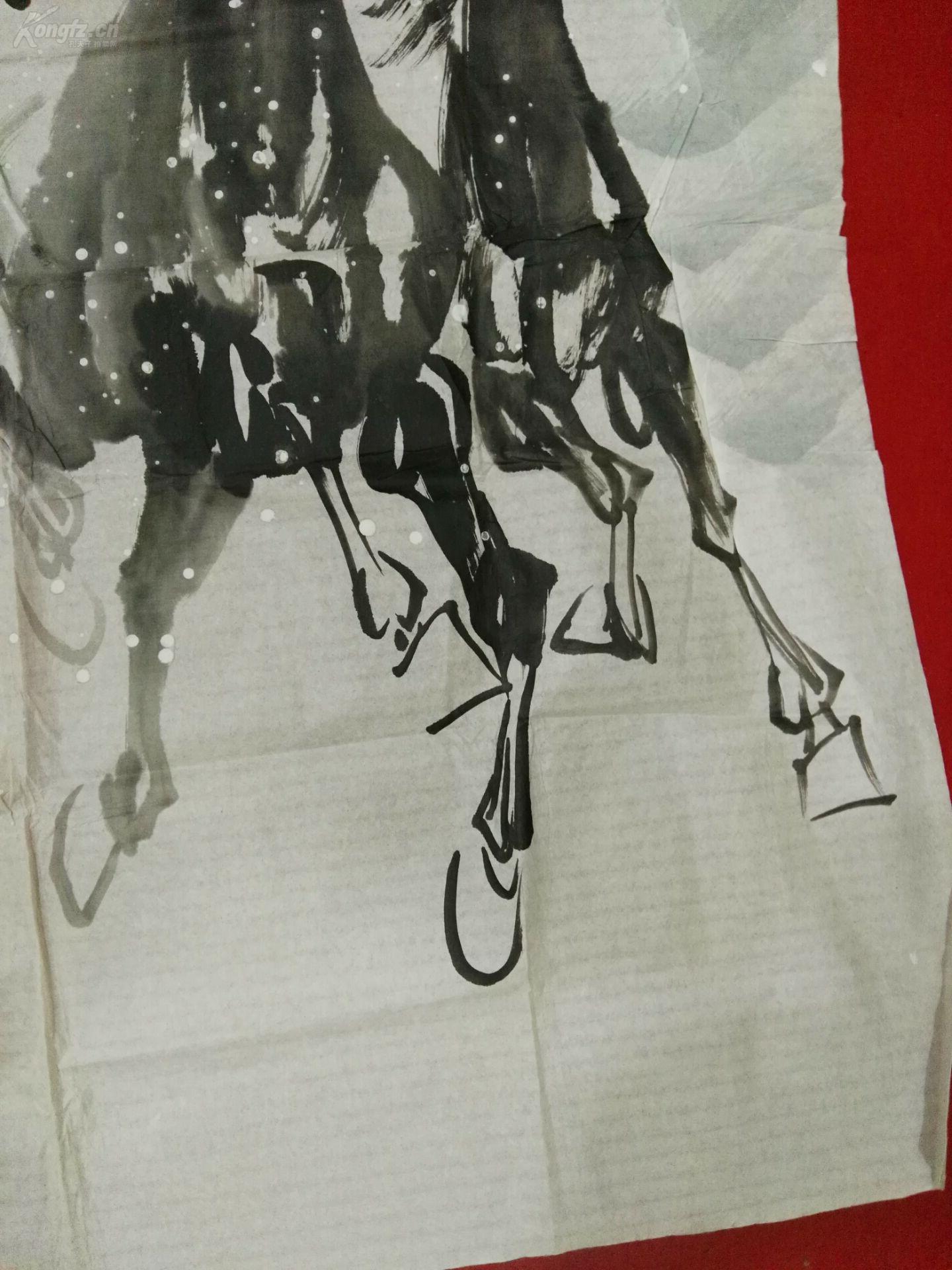 石鸿,八骏图,大六尺,生于1945年8月,河南南阳人,高级美术师,从事美术