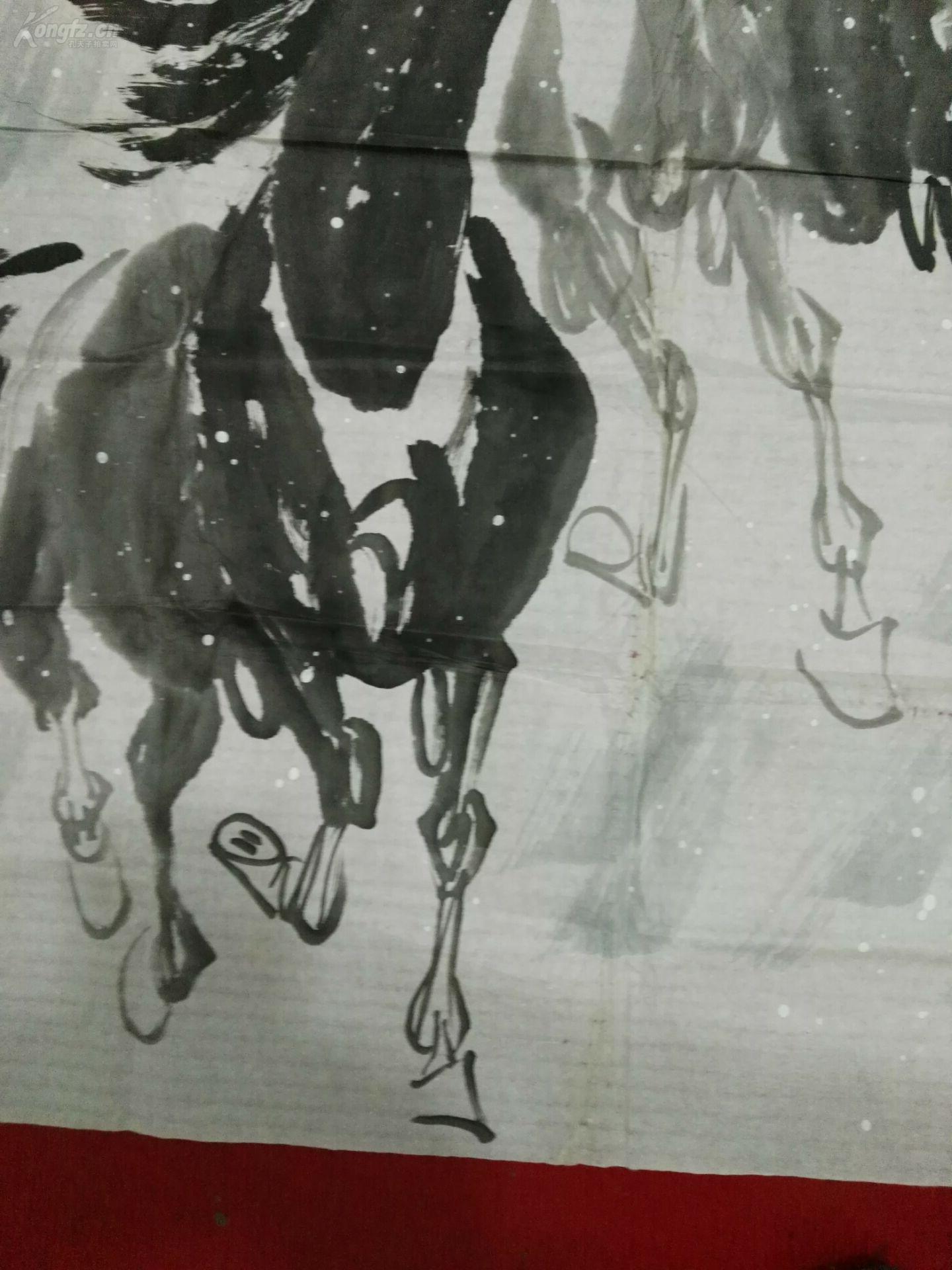 石鸿,八骏图,大六尺,生于1945年8月,河南南阳人,高级美术师,从事美术