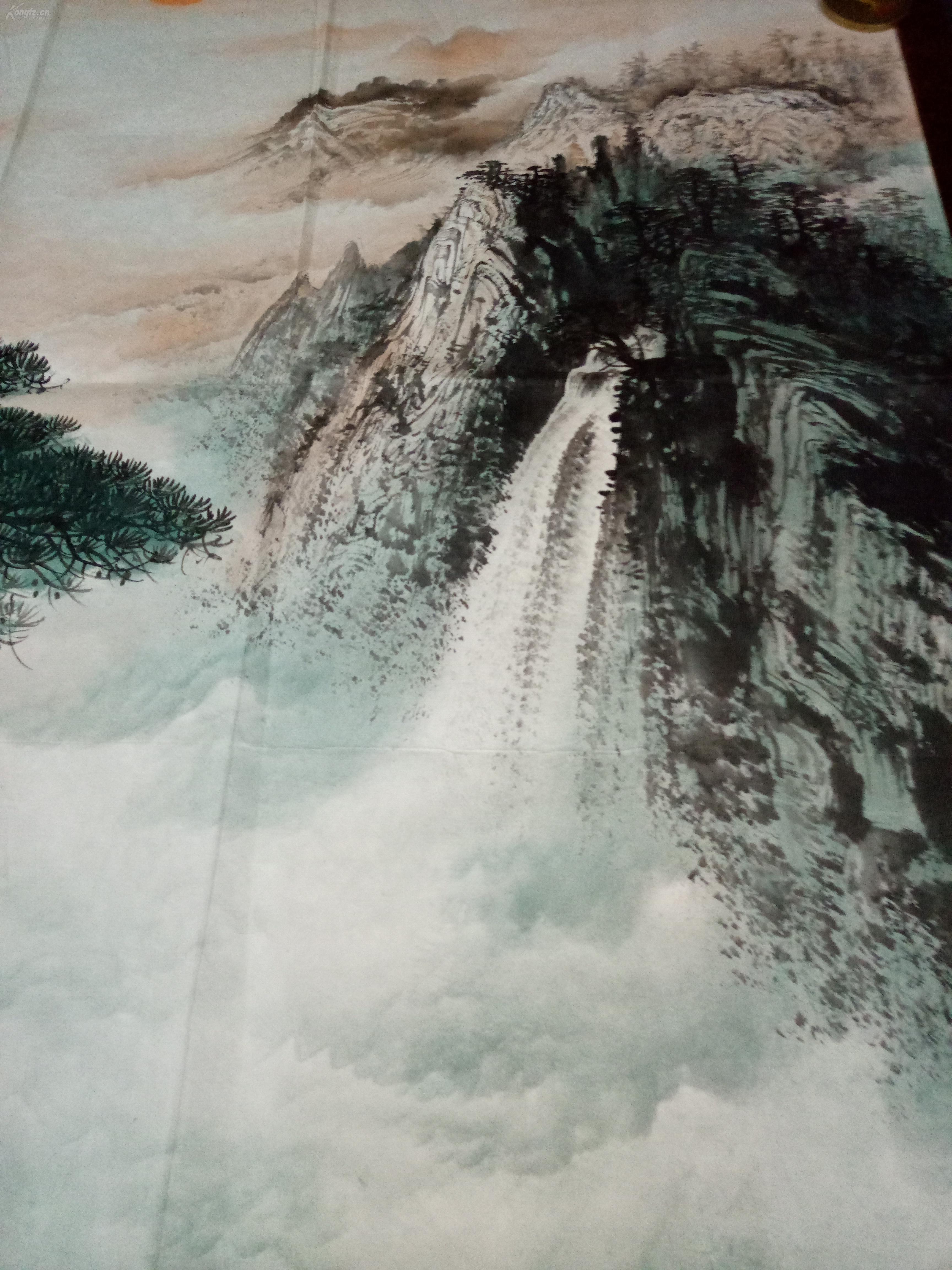 广西桂林画院八十年代的老画,大幅大八尺山水画,[迎客松],软片,纯手绘