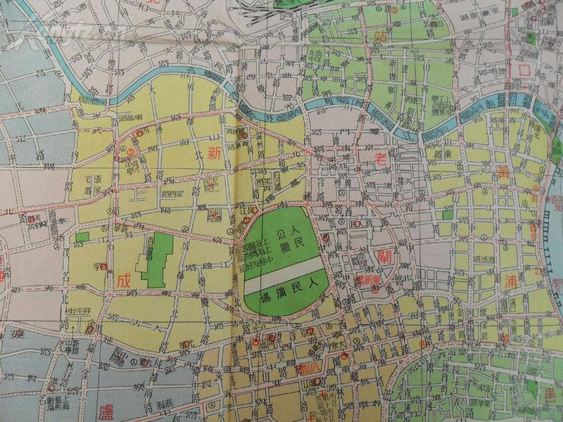 老地图 1954年 全开双面彩色 上海分区街道图(上海市区图)好品图片