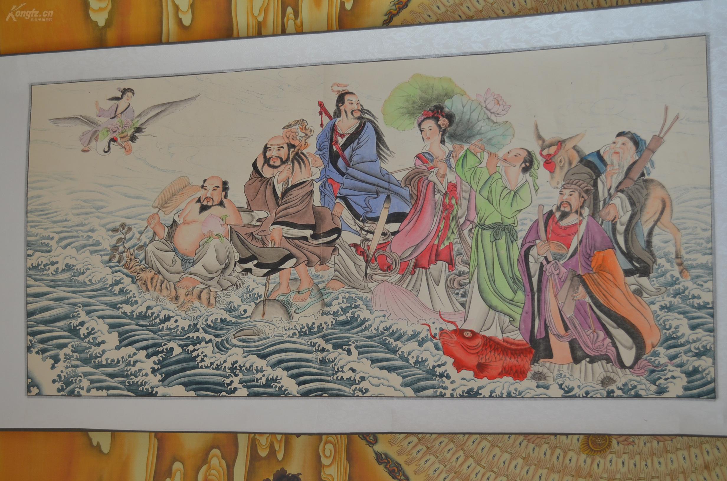 工笔八仙过海无款三尺横幅,画工细致应是佳品,老作品年代不详
