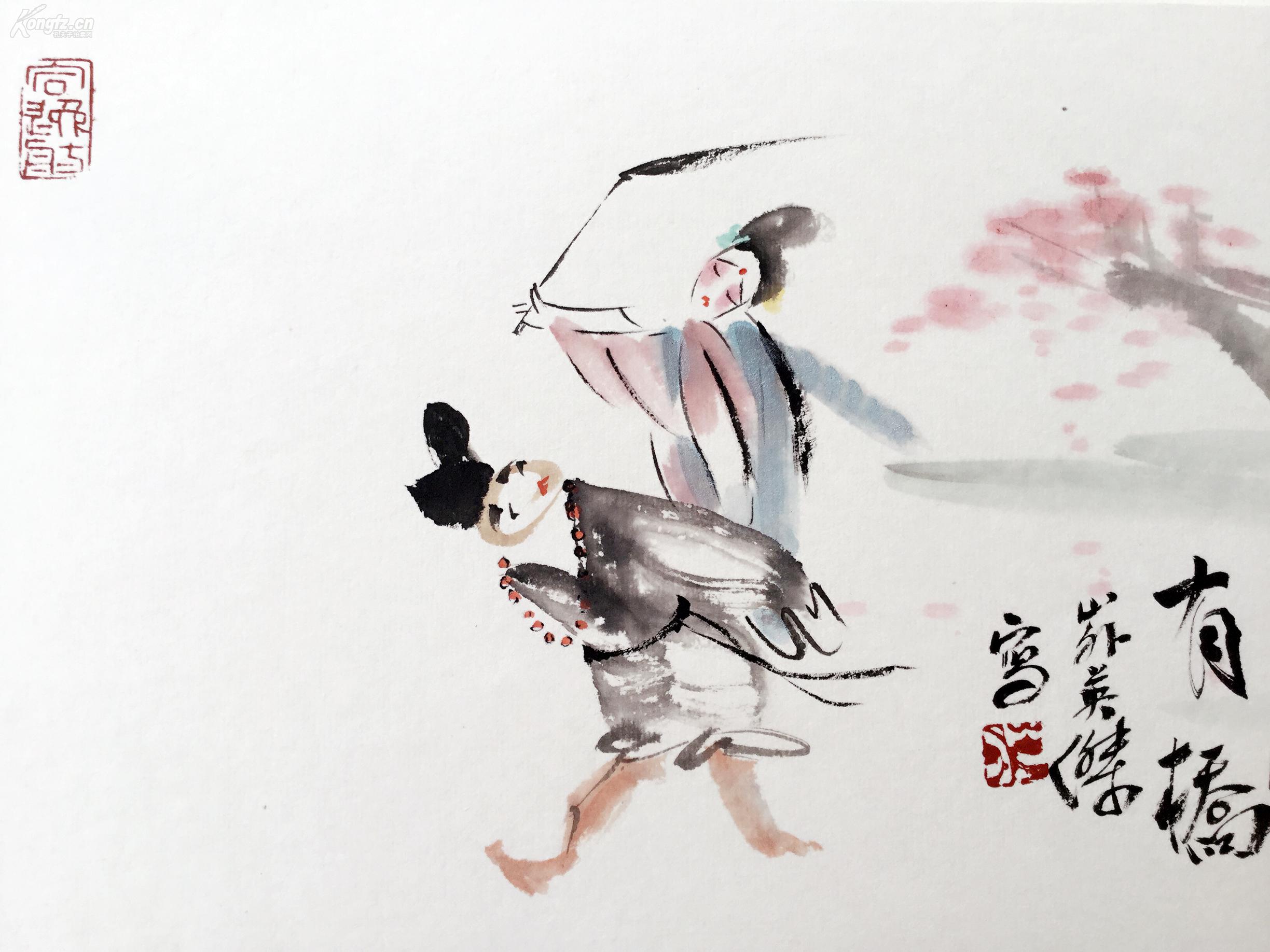 戏曲人物水墨画--双下山 李英杰作品书画真迹图片
