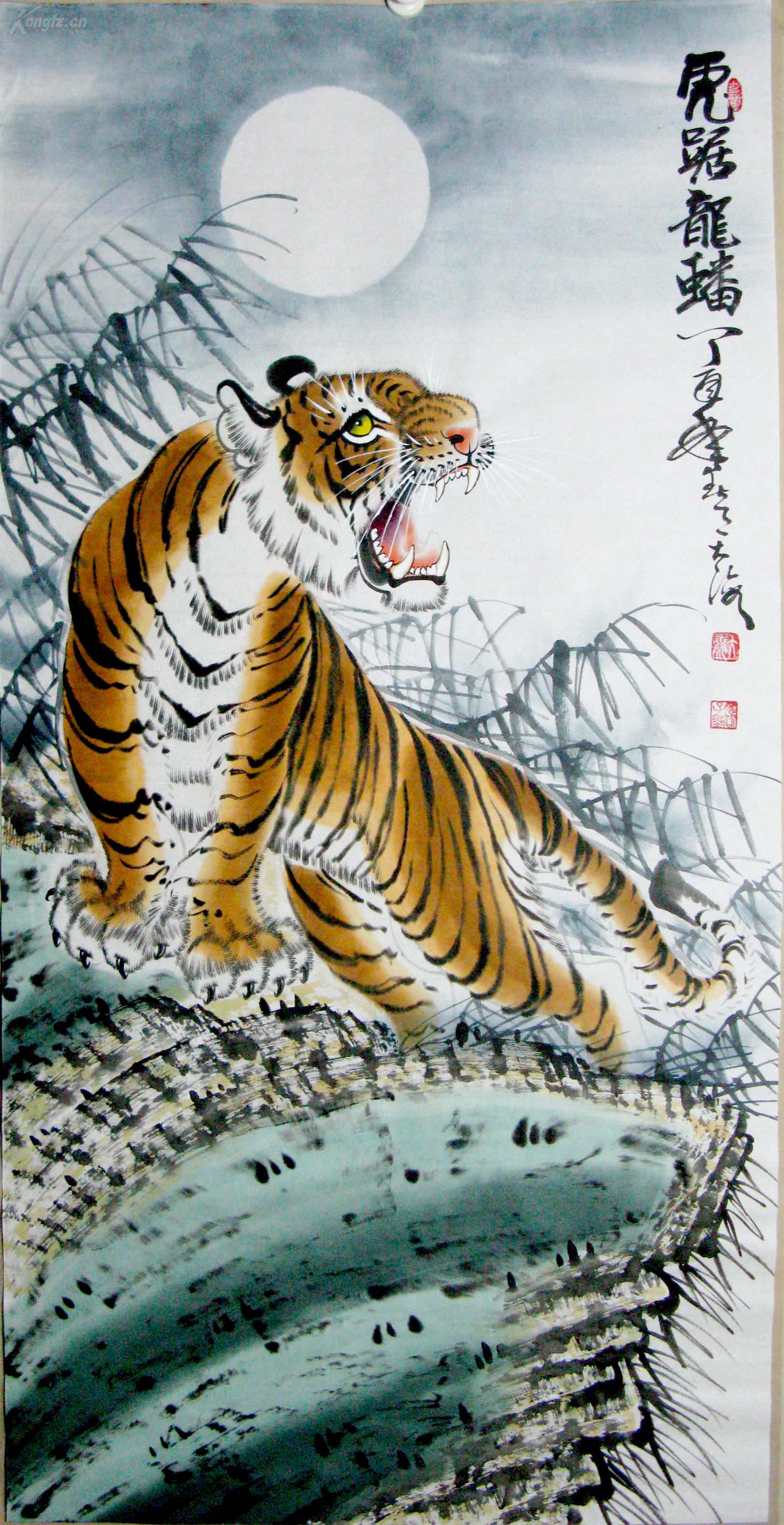 包真迹大海国画四尺写意虎虎踞龙盘威风凛凛豪气冲天惊云蔽日一流精品