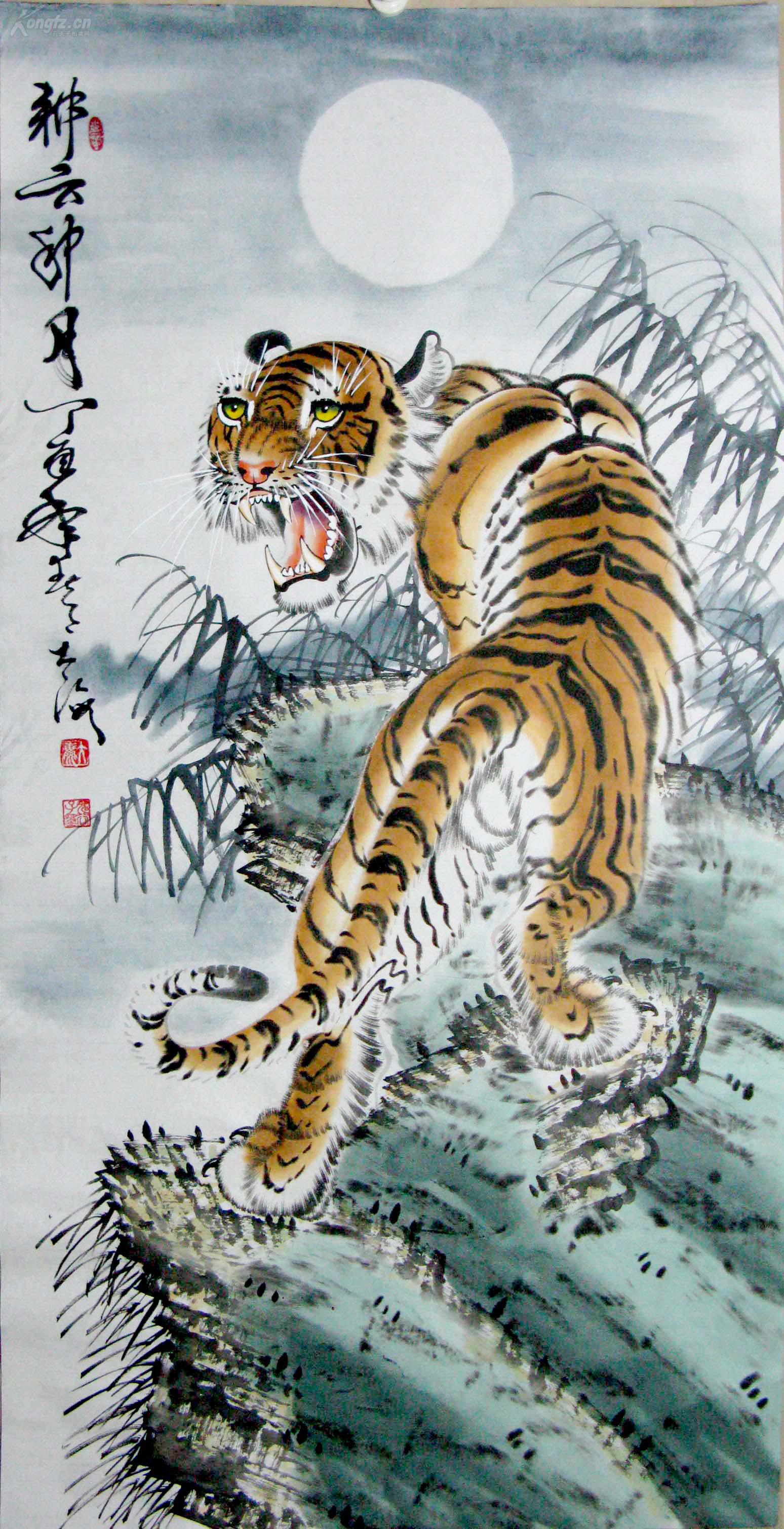 大海国画四尺写意虎《耕云种月》,北京著名书法