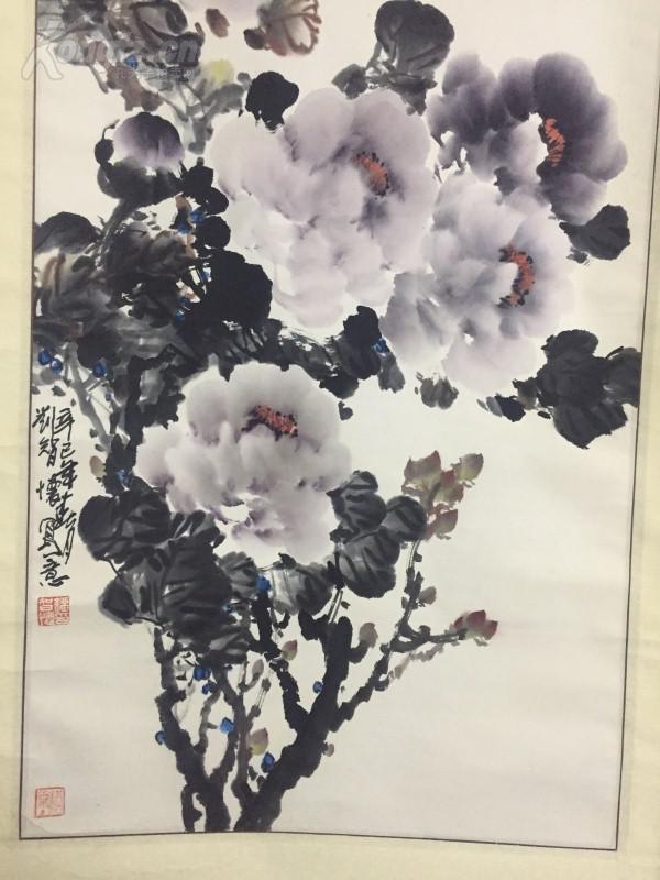 国家一级美术师刘智怀墨牡丹100cmx50cm保真名家书画书法美术