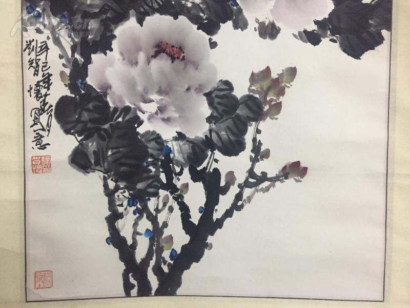 国家一级美术师刘智怀墨牡丹100cmx50cm保真名家书画书法美术