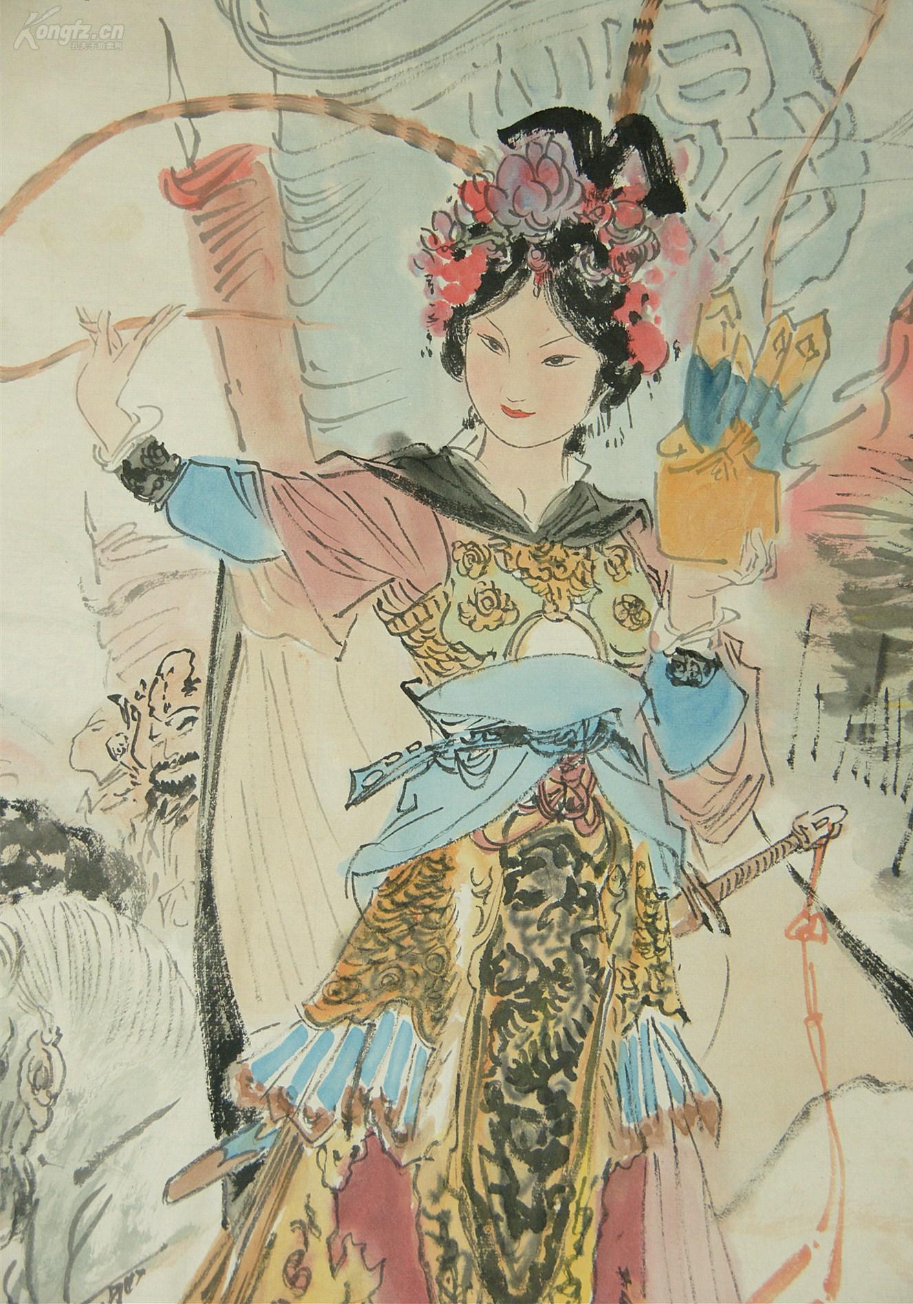 现当代杰出的工笔人物画家【华三川】穆桂英挂帅 真迹
