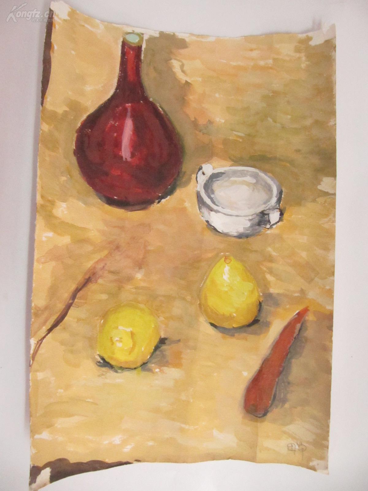 静物水粉画5张其中2张有田宇签名尺寸40273726厘米大小不一