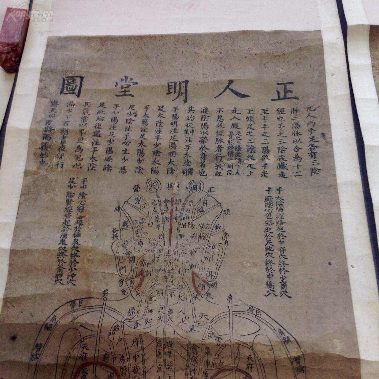 道光刻版 原装旧裱—脏腑明堂图·正人明堂图·伏人明堂图·侧人明堂
