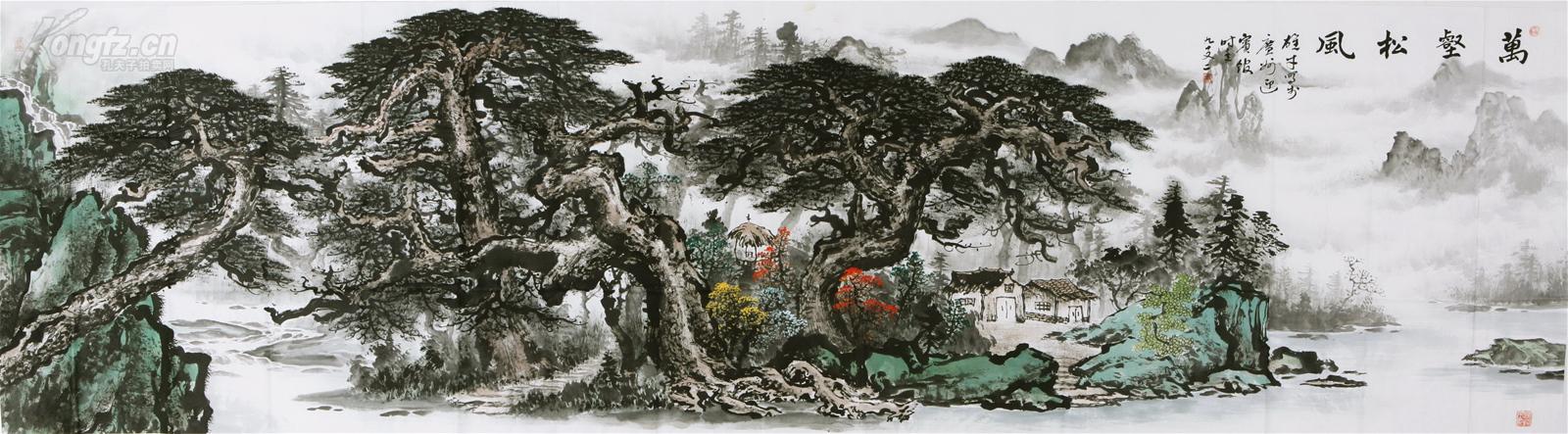 黎雄才 巨幅 丈二山水 松林图