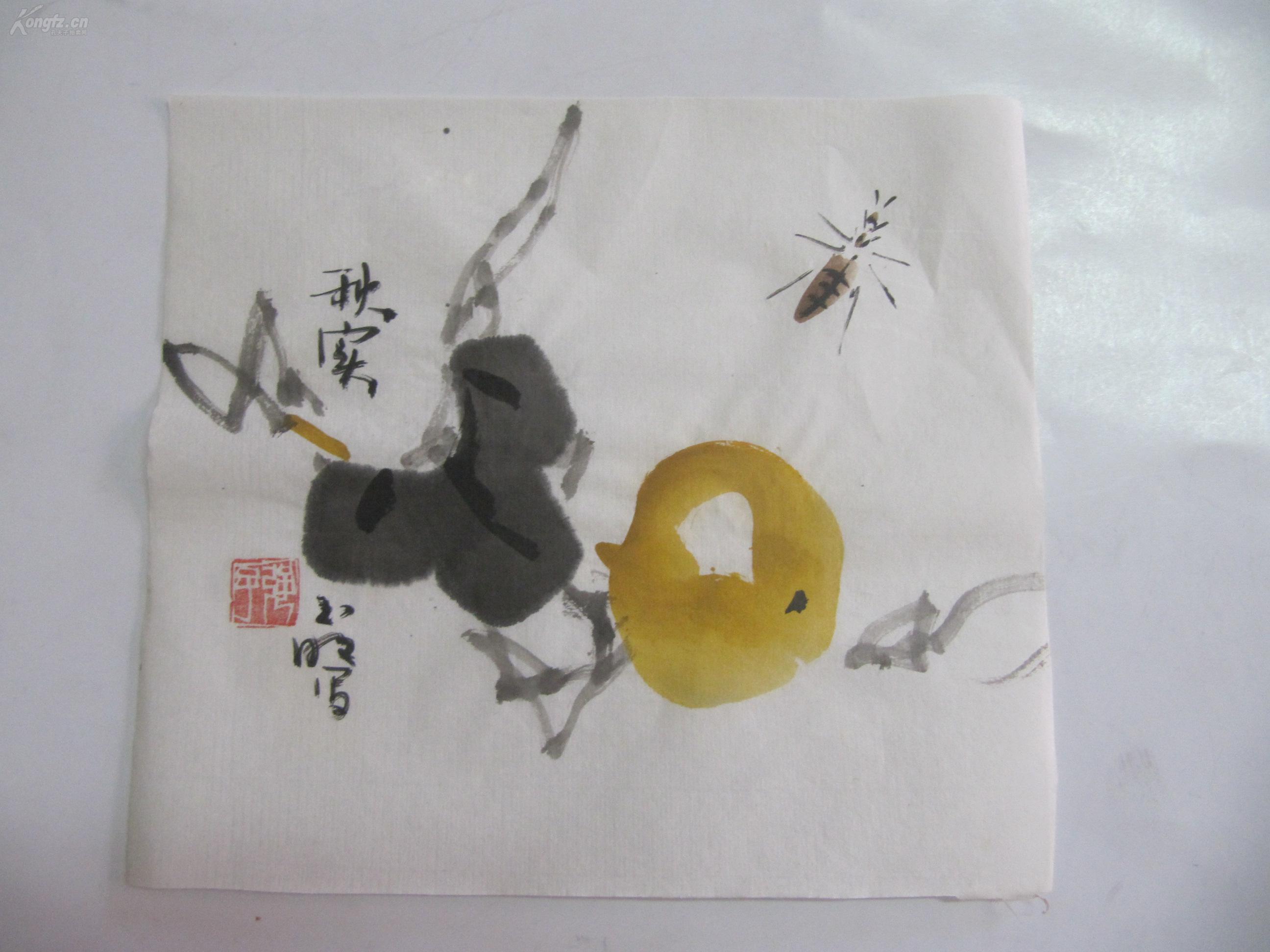 同一批名家作品--玉明(于强) 手绘葫芦小虫国画小品4张 尺寸20/18厘米