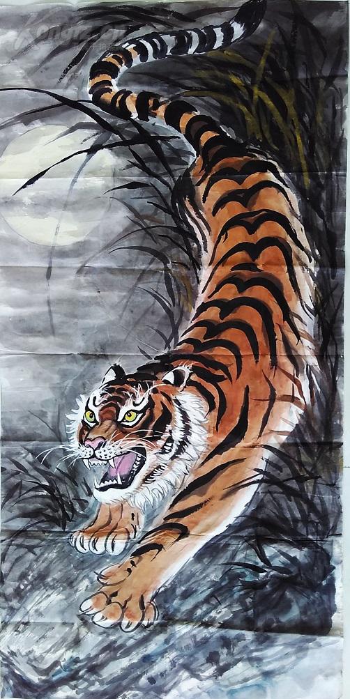 148无款国画 猛虎下山 三尺 100x50