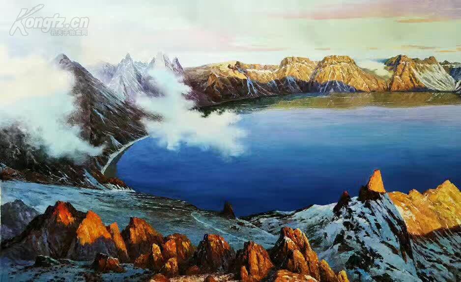 朝鲜大幅精美油画[长白山天池]长3米,宽1.