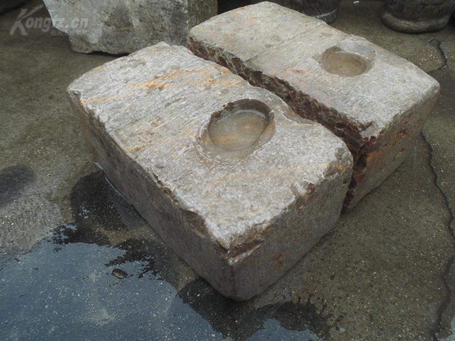 古代石雕《明清门枕石一对》青石整挖