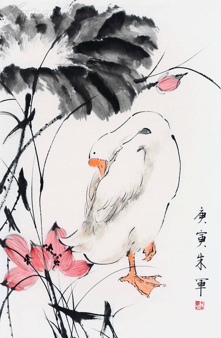 范曾弟子 朱军 国画 大白鹅.