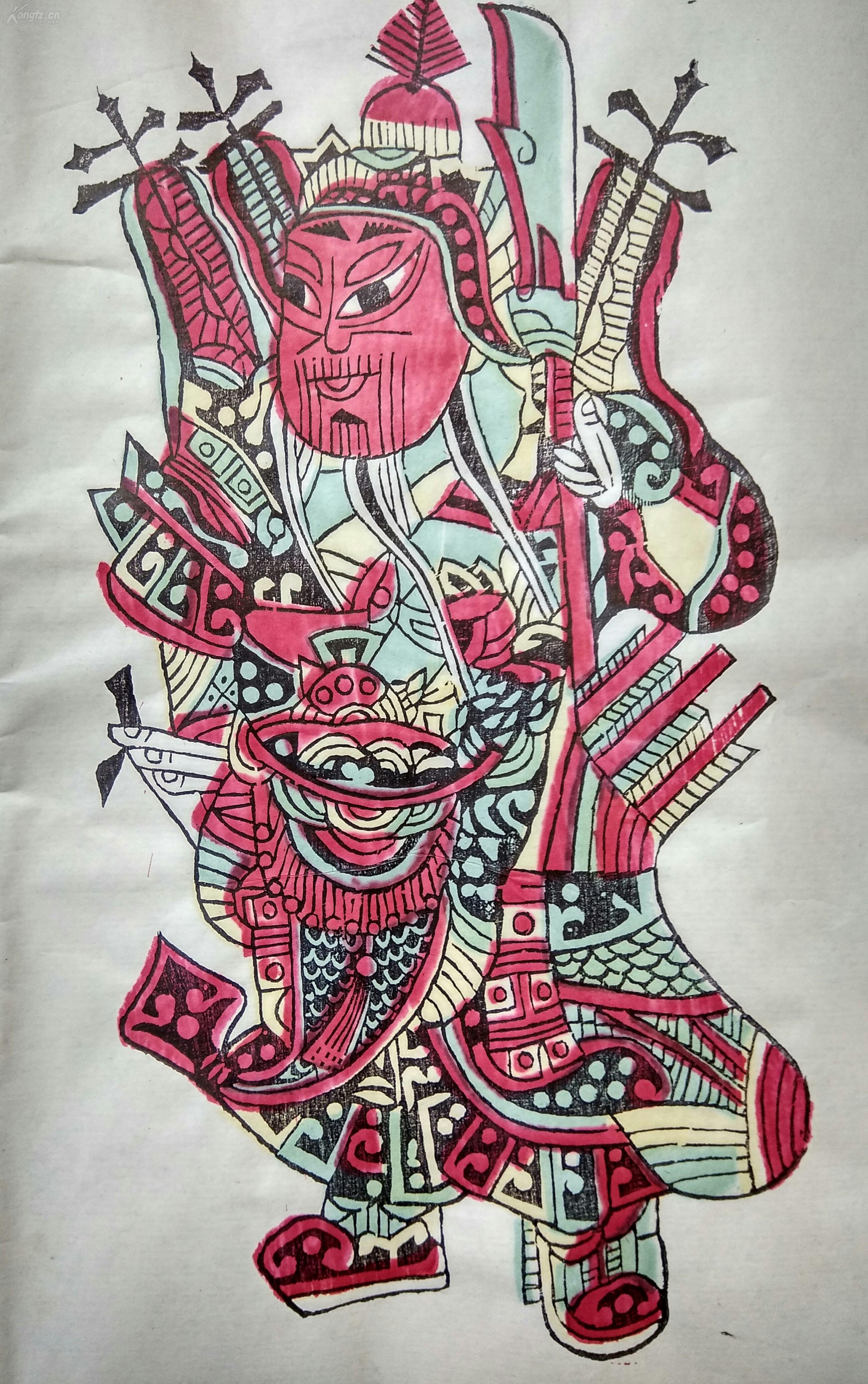 广东佛山老木版年画版画《门神》一对(二)