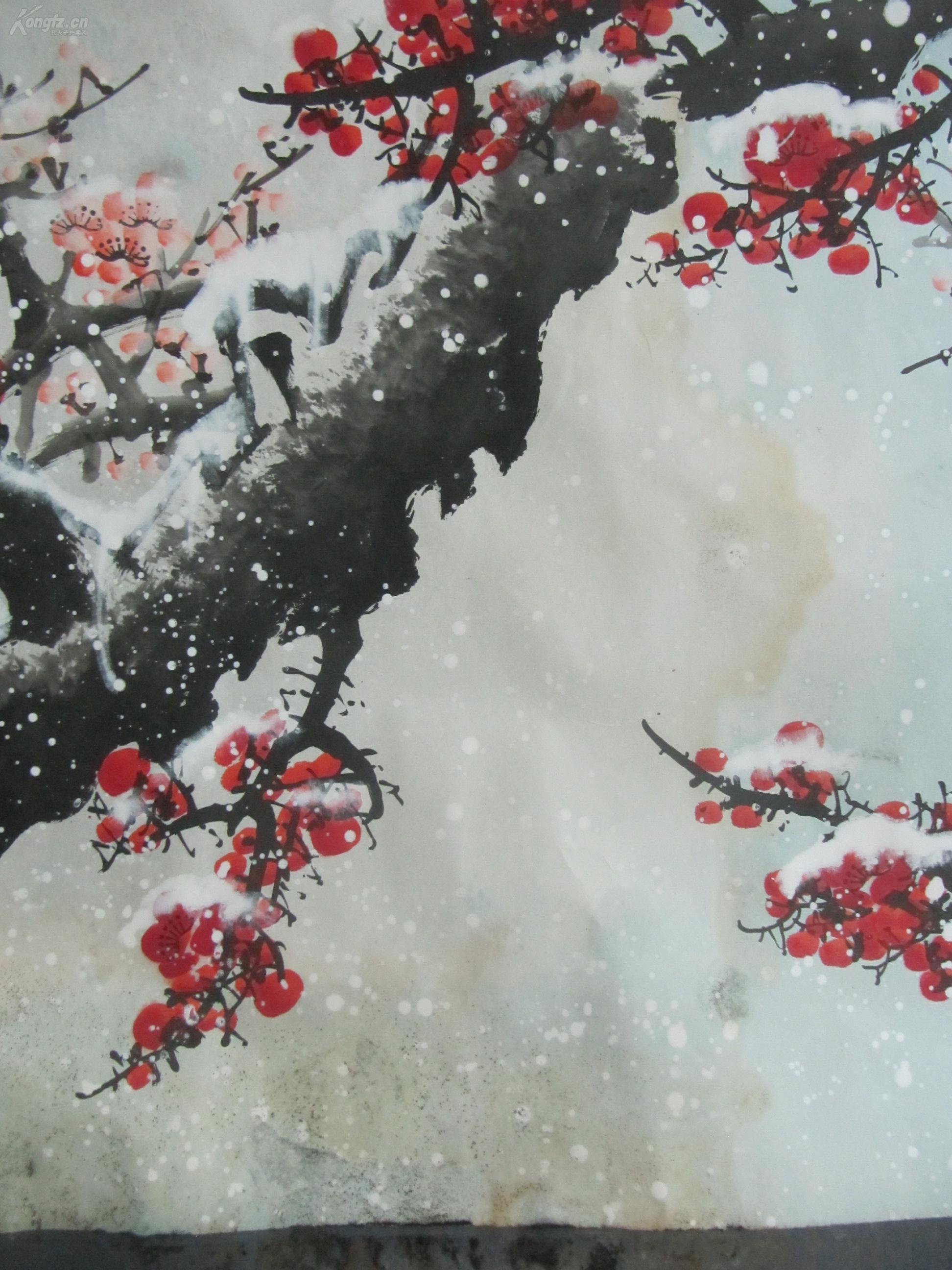 原装裱立轴 著名画家 赵启东 作 傲雪 梅花 大幅国画一幅 中心尺寸172