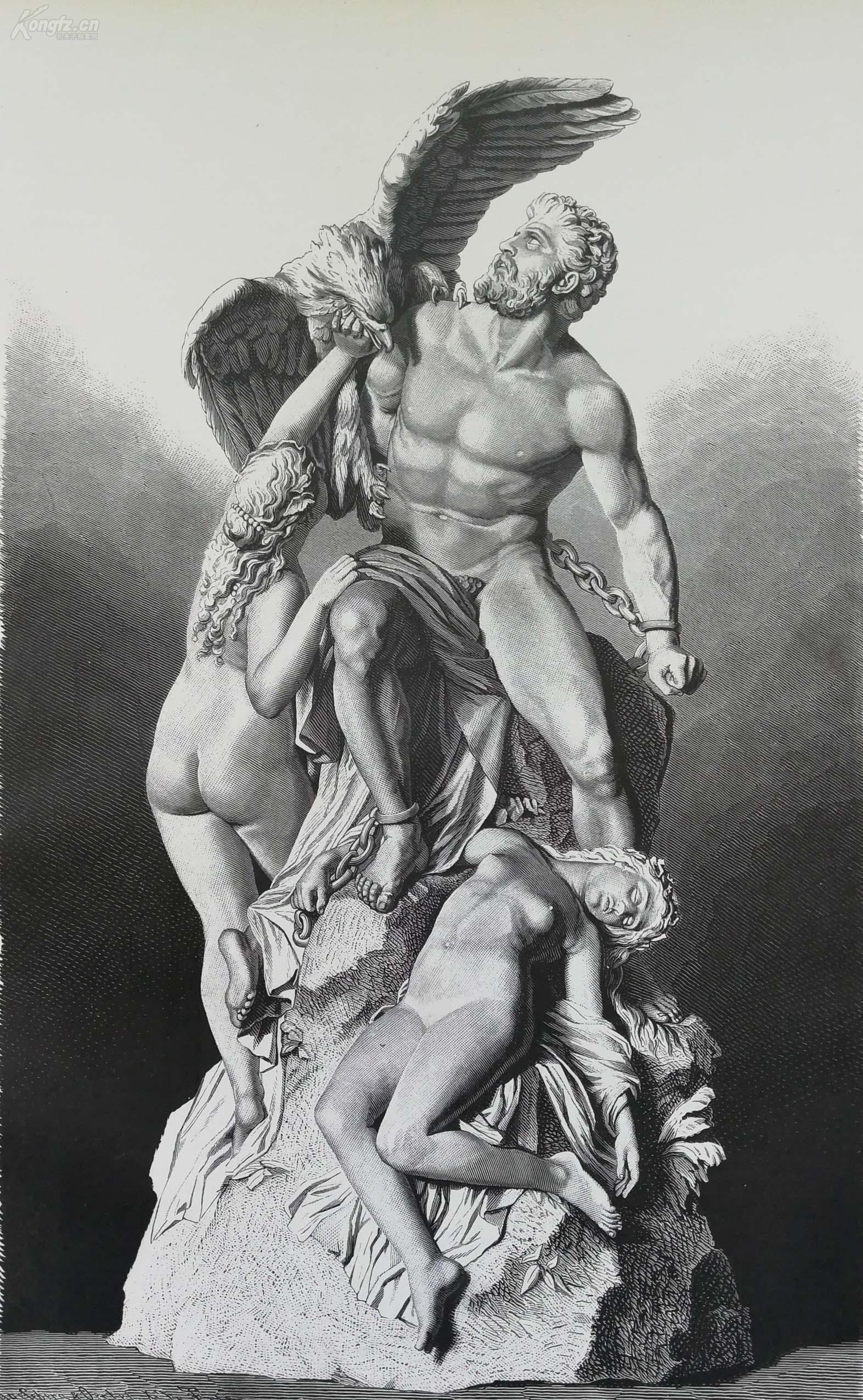 1880年木口木刻版画《柏林国家美术馆的普罗米修斯像》41.5×27.