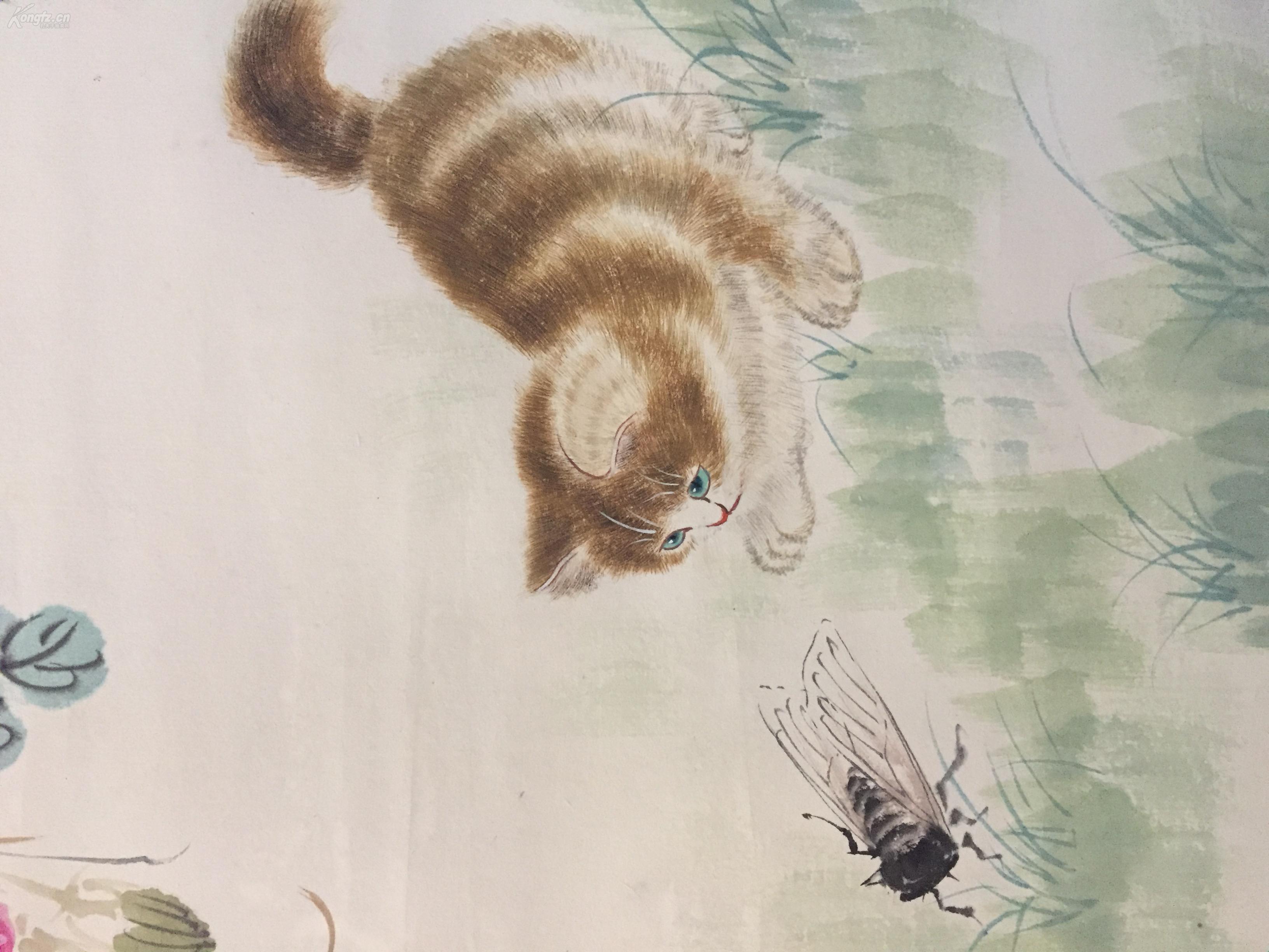 当代画家猫名家,小写意花鸟名家王雪涛合作花鸟画老轴