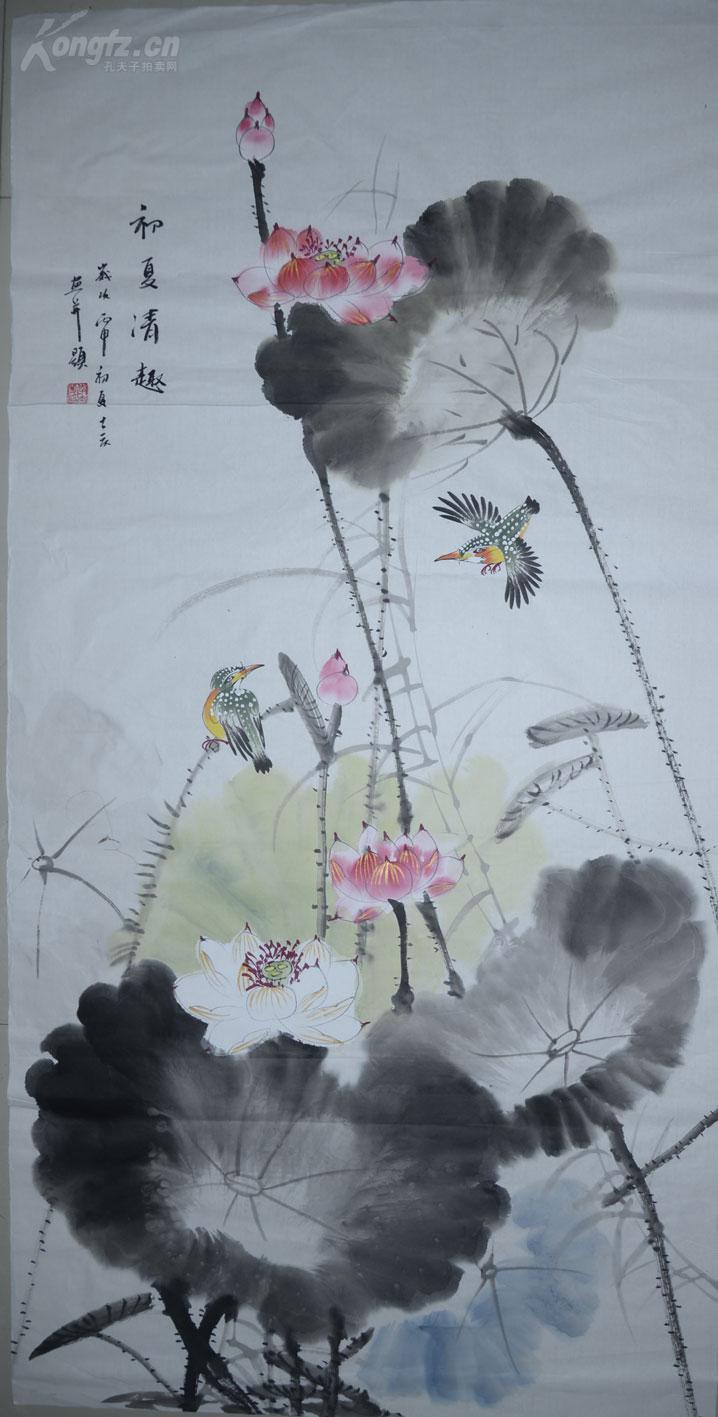 国画荷花翠鸟图