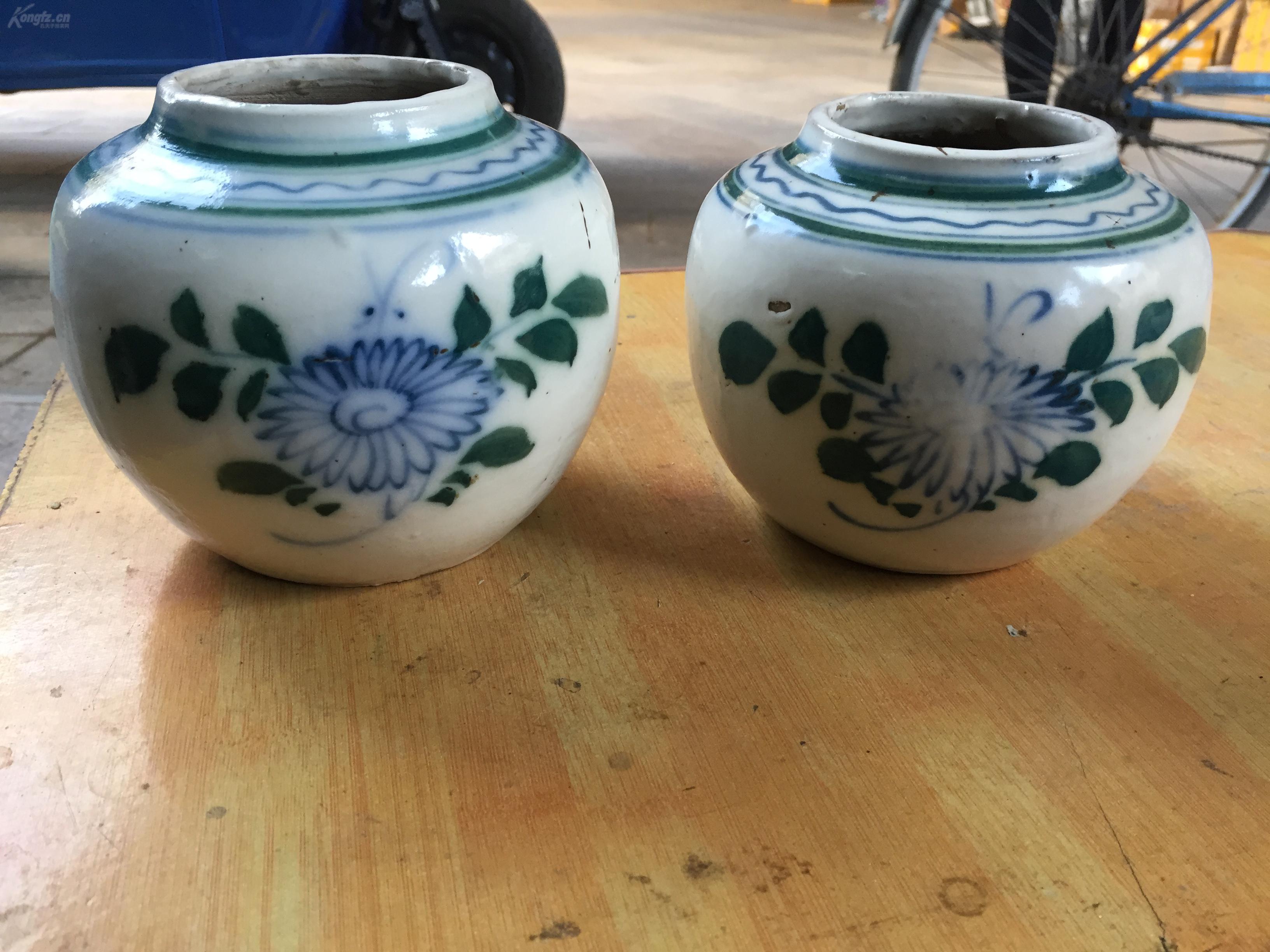 一对民国时期的磁州窑青花茶叶罐,包老完整