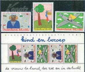 【外国邮品荷兰1987邮票 儿童绘画儿童心目中