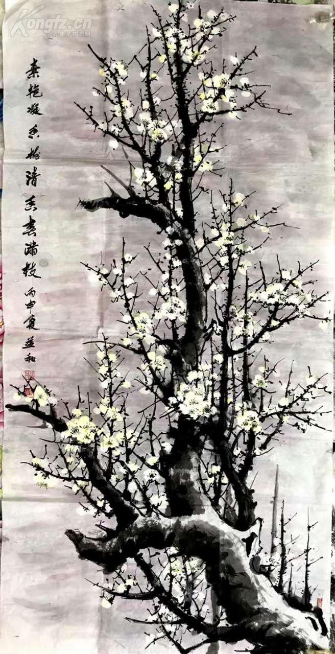 精品四尺条幅 国画花鸟梅花作品 137x70