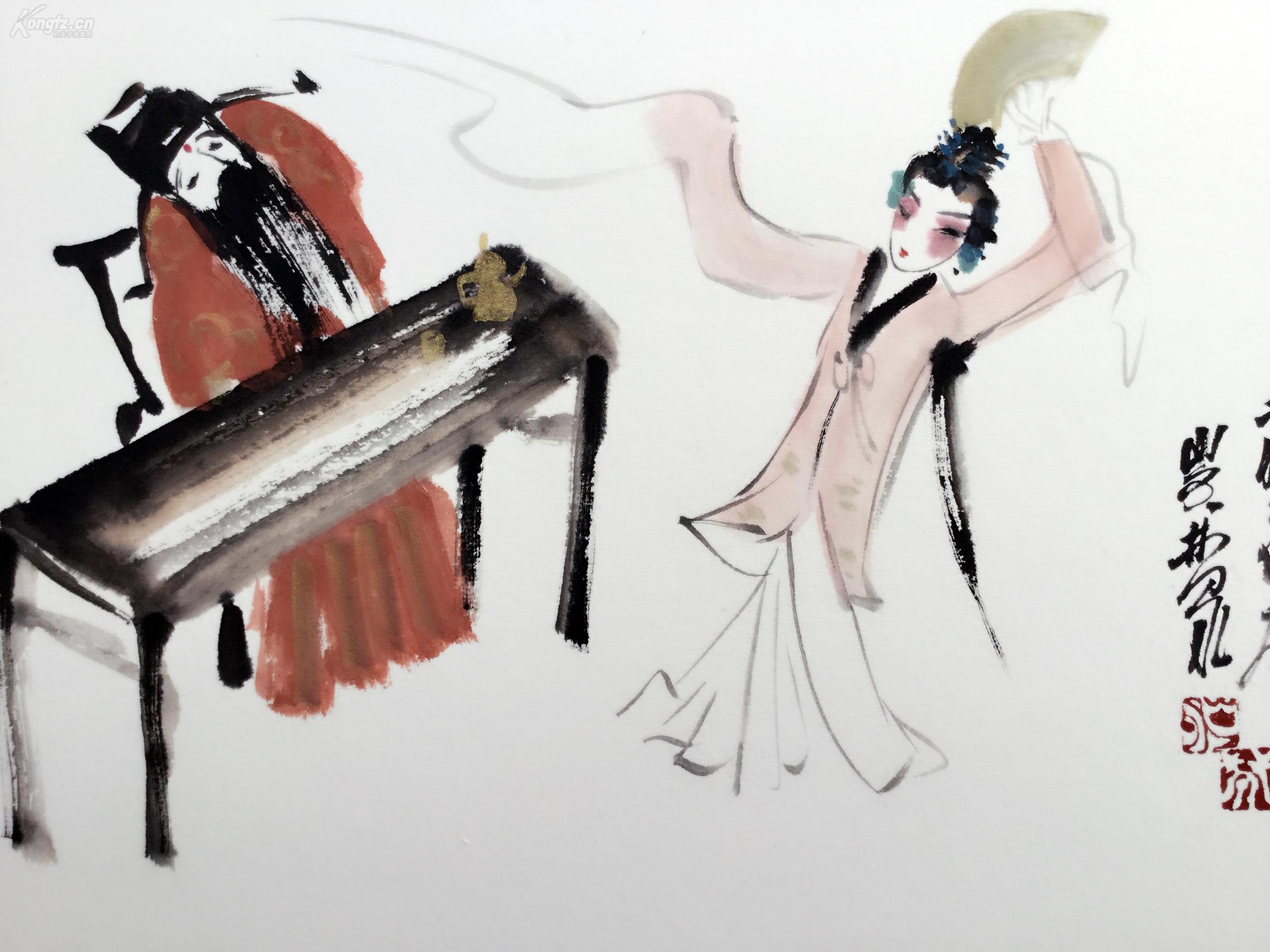 戏曲人物水墨画--桃花扇 山外林泉书画真迹